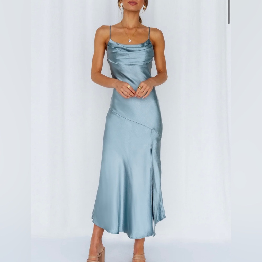 Hello Molly Satin MIDI Sage Dress- size medium never worn